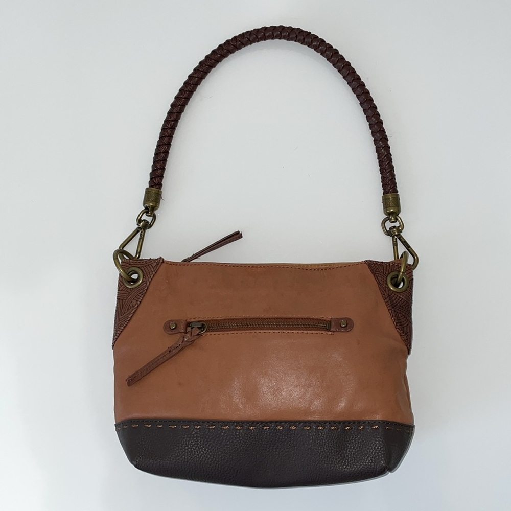 The Sak multi tone brown‎ leather shoulder bag. Braided strap. Brass hardware. - Picture 2 of 12